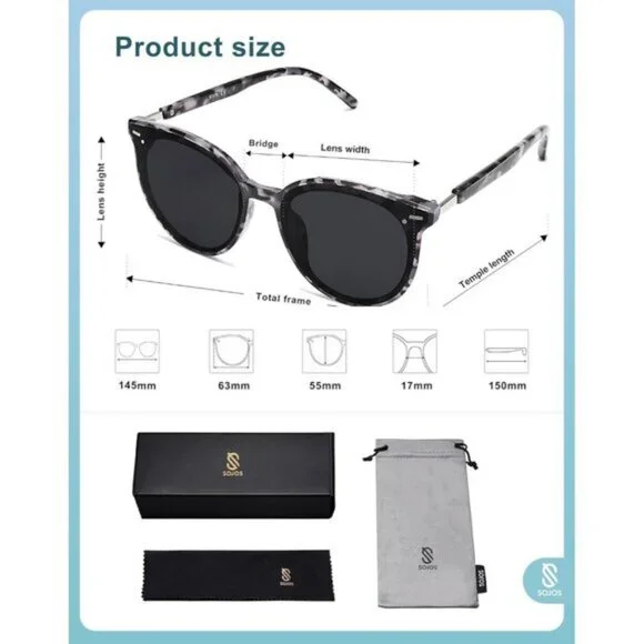 ⚡SOJOS Womens Grey Trendy Classic Round Retro Vintage Large Frame Sunglasses - Picture 5 of 5